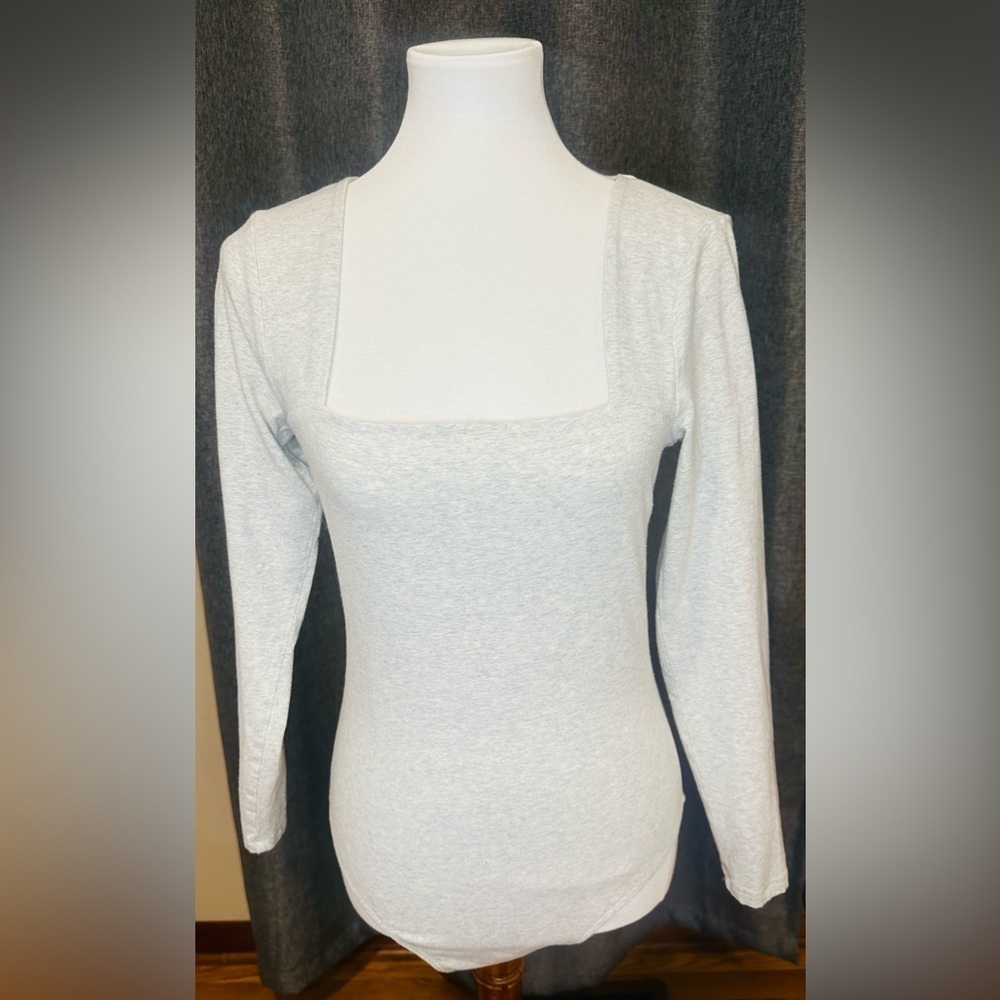 Abercrombie & Fitch Soft A&F Collection Square Neck Bodysuit | Light Gray Size L